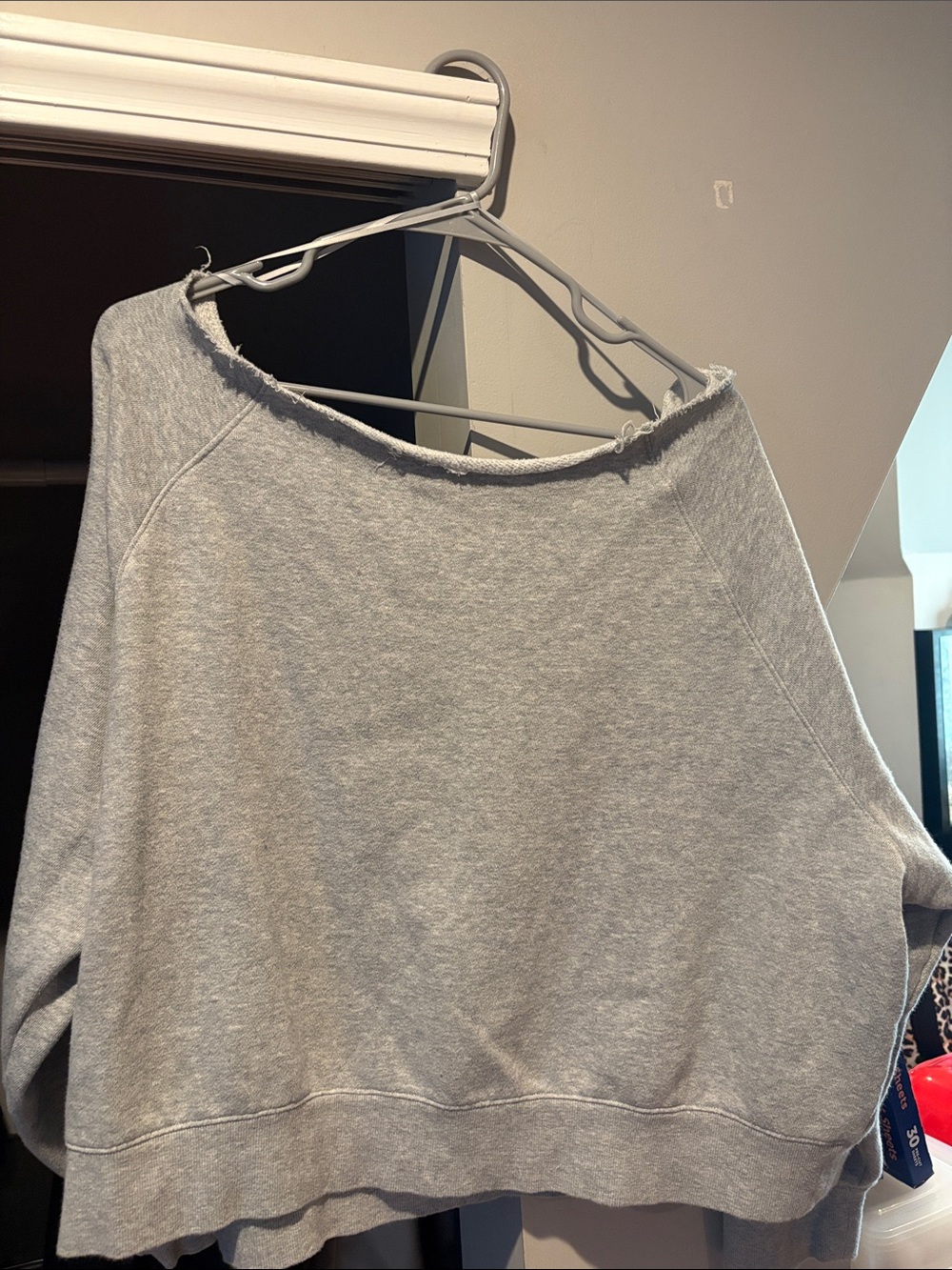 PINK Victoria's Secret Light Grey Off-the-Shoulder Raw-Edge Sweater